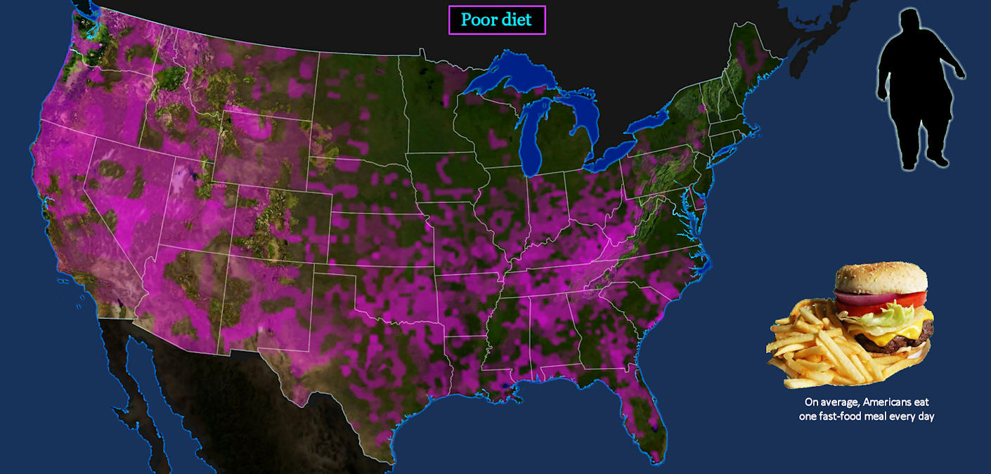 Fast food, obesity epidemic, 2010s map